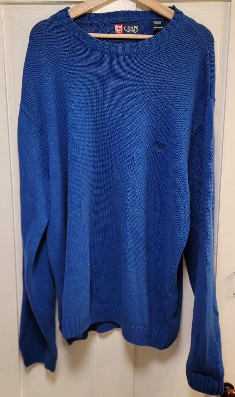 Chaps Solid Blue Crewneck Cotton Knit Sweater - Size XXL